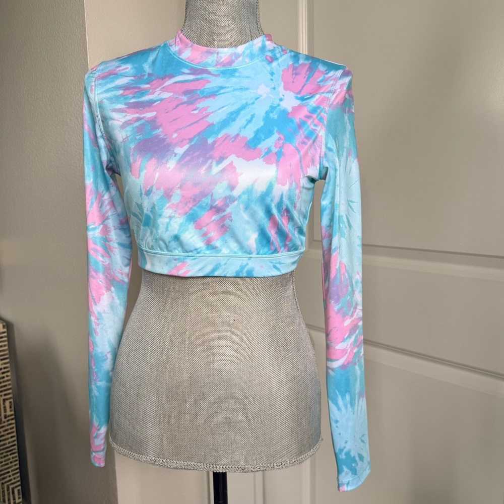 H&M Tie-Dye Long Sleeve Crop Top - Pink & Light Blue